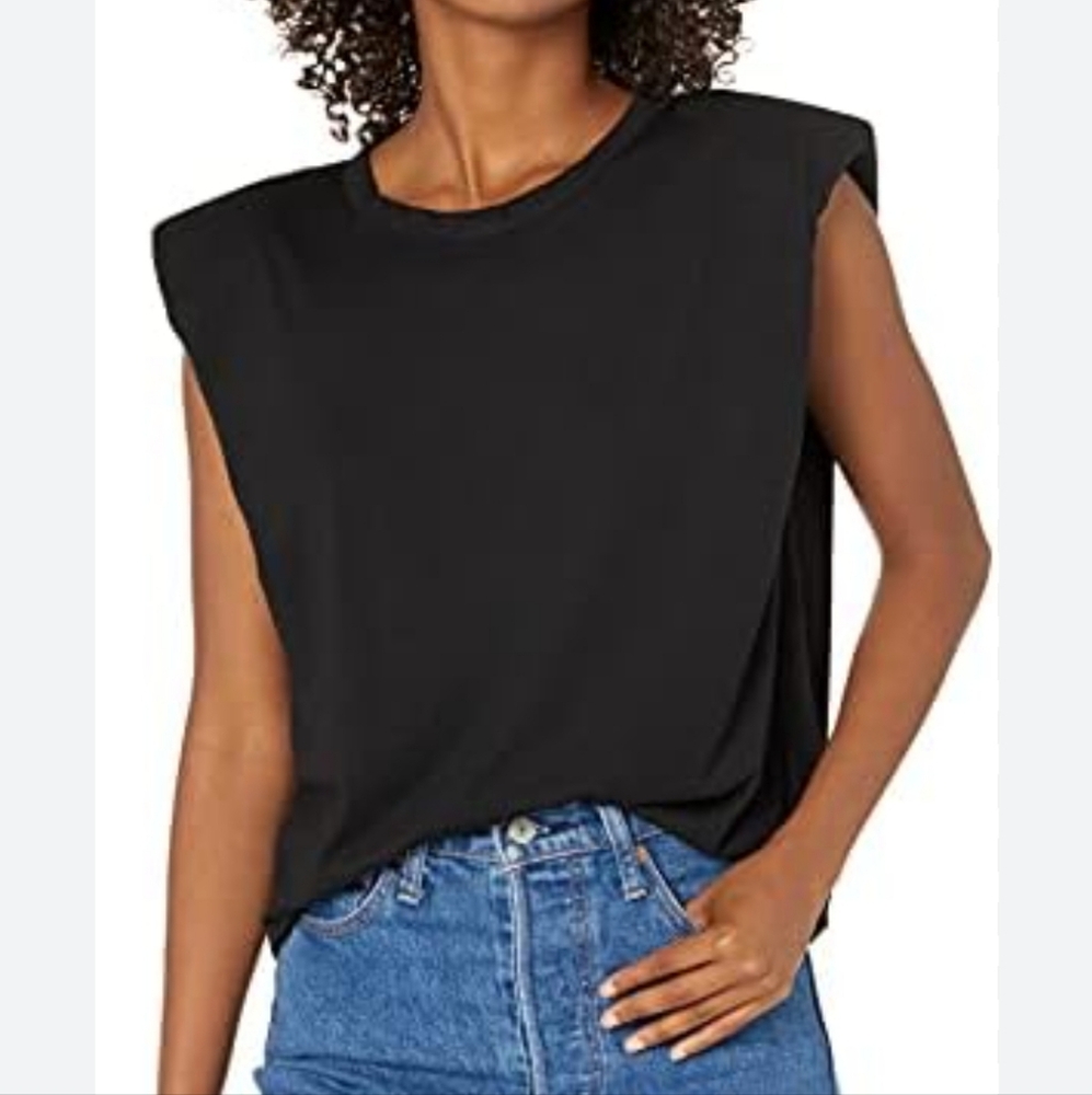 Steve Madden Women's Shoulder Pad Black Sleeveless Top
